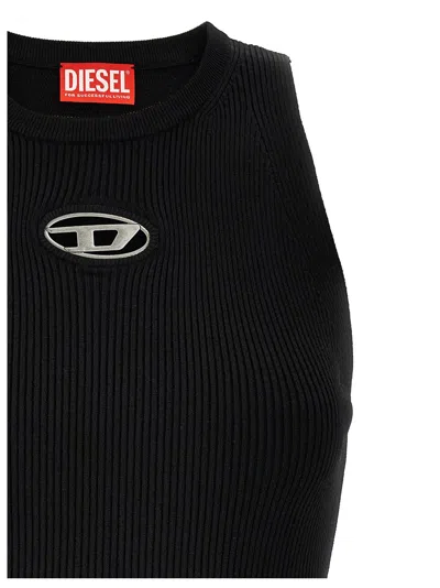 Diesel M-caddix Black Dress With Oval D Logo Plaque On The Front In Viscose Blend Woman
