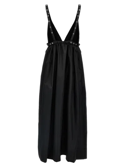 Ganni Black Long Dress With A V-neck Embellished With Studs