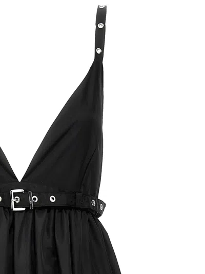 Ganni Black Long Dress With A V-neck Embellished With Studs