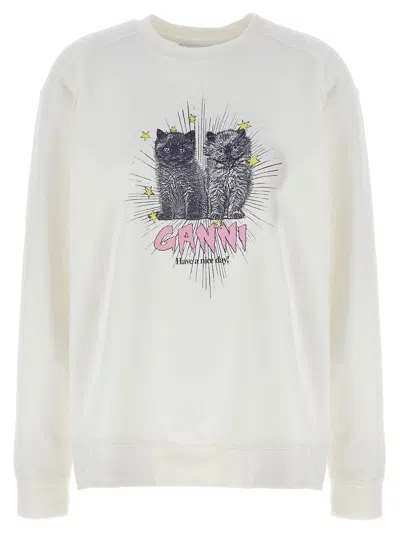 Ganni Off-white Isoli Kittens Drop Shoulder Sweatshirt