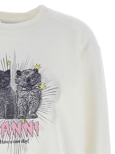 Ganni Off-white Isoli Kittens Drop Shoulder Sweatshirt