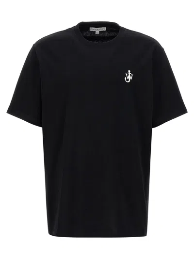 Jw Anderson Black Crewneck T-shirt With Anchor Embroidery On The Front