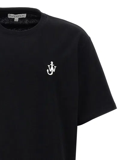 Jw Anderson Black Crewneck T-shirt With Anchor Embroidery On The Front