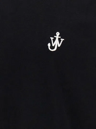 Jw Anderson Black Crewneck T-shirt With Anchor Embroidery On The Front