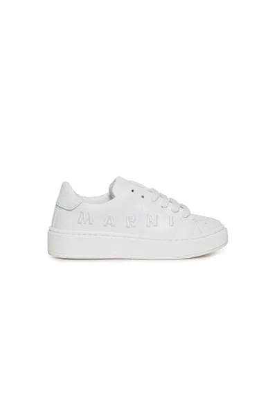 Marni Branded Leather Low Trainers In White