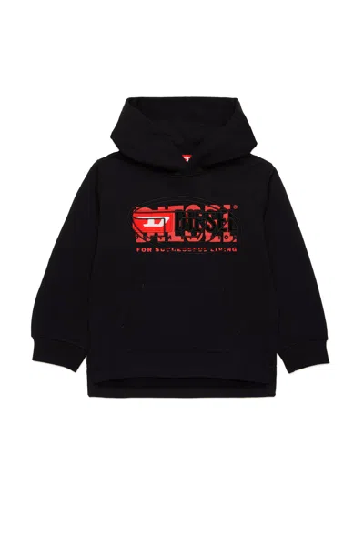 Diesel Hoodie With Layered Logos In Black