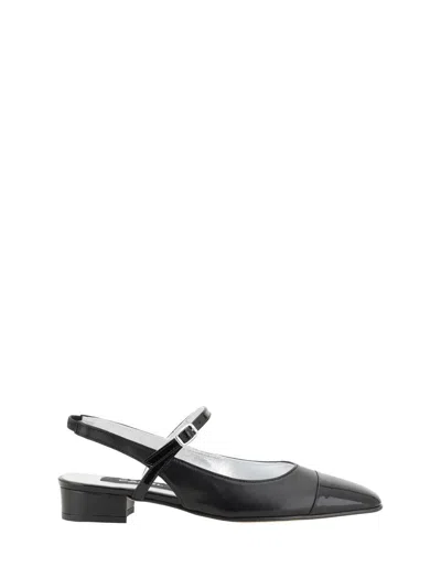 Carel Paris Leather Block Heel Ballerinas With Sling Back In Black