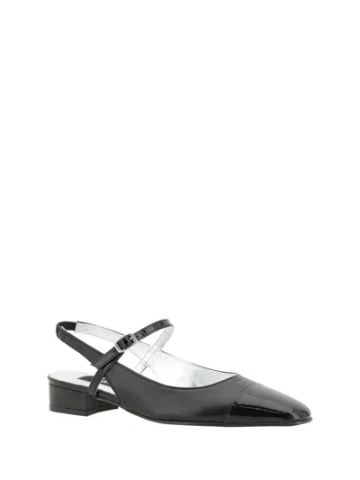 Carel Paris Leather Block Heel Ballerinas With Sling Back In Black