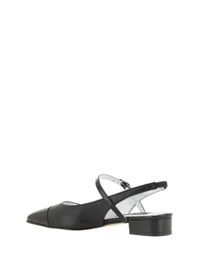 Carel Paris Leather Block Heel Ballerinas With Sling Back In Black