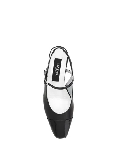 Carel Paris Leather Block Heel Ballerinas With Sling Back In Black