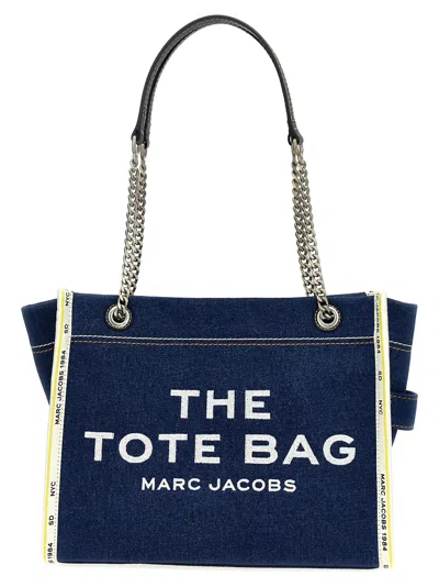 Marc Jacobs The Medium Tote In Blue Denim With Embroidered Logo