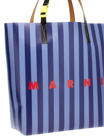 Marni Striped Tribeca Tote Bag In Blue