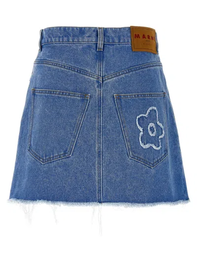 Marni Denim Mini Skirt With Floral Patch Detail