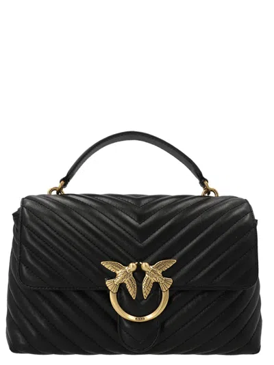 Pinko Large Lady Love Bag Puff Chevron Handbag In Black