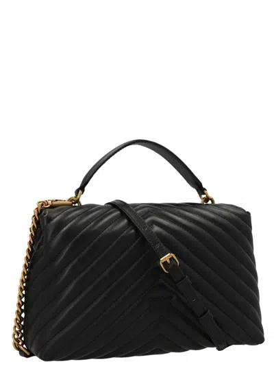 Pinko Large Lady Love Bag Puff Chevron Handbag In Black