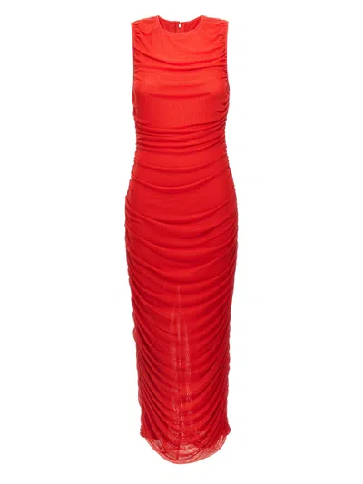 Rotate Birger Christensen Red Midi Dress With Ruffles