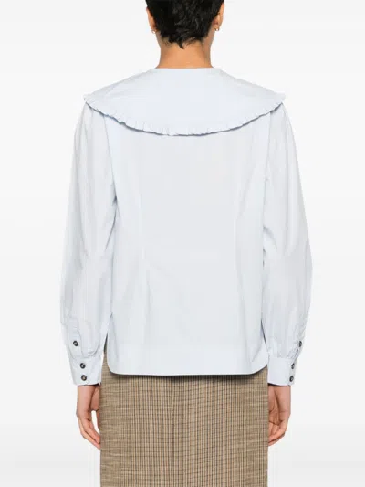 Ganni Organic Cotton Poplin Ruffle Peter Pan Collar Button-up Shirt In Multicolor