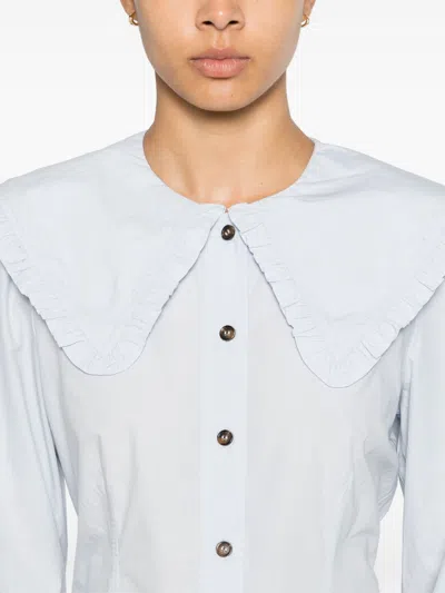 Ganni Organic Cotton Poplin Ruffle Peter Pan Collar Button-up Shirt In Multicolor