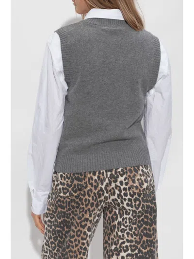 Ganni Knitted Vest With Logo In Multicolor