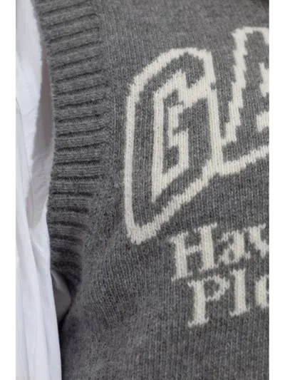 Ganni Knitted Vest With Logo In Multicolor