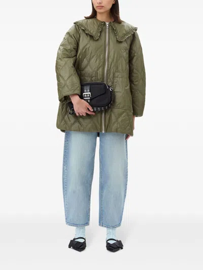 Ganni Quilted Jacket With Hood And Pockets In Multicolor