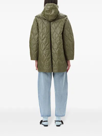 Ganni Quilted Jacket With Hood And Pockets In Multicolor
