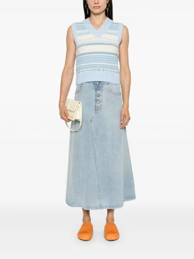 Ganni Wool Vest Knitwear Light Blue In Multicolor