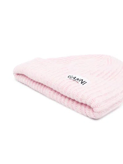 Ganni Logo-patch Ribbed-knit Beanie In Multicolor