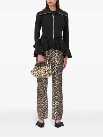 Ganni Zippered Peplum Vest Flared Cuffs In Multicolor