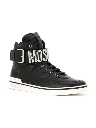 Shop Moschino Logo Plaque Hi-top Sneakers