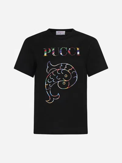 Pucci Pisces-printed Crewneck T-shirt In Black