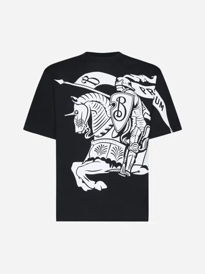 Burberry Black T-shirt With Contrasting Equestrian Knight Print In Cotton Man In Black