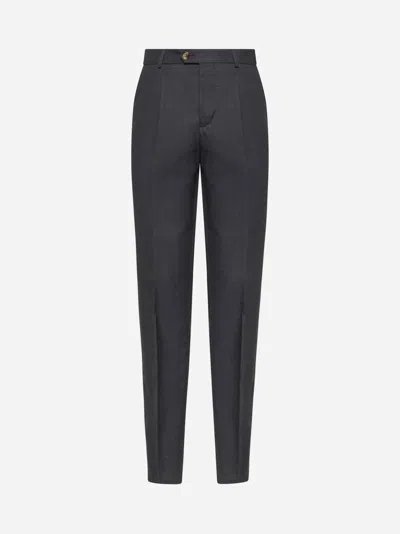 Brunello Cucinelli Men Grey Gabardine Leisure Fit Trousers