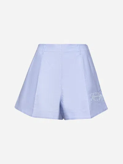 Givenchy Light Blue Embroidered Cotton Shorts