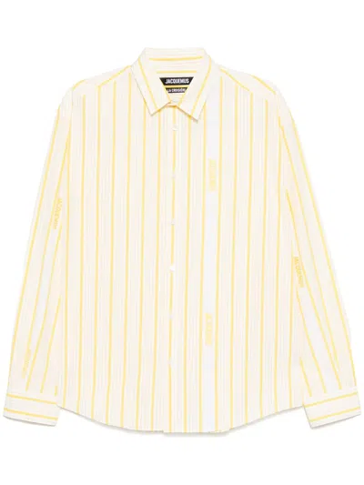 Jacquemus Striped Collared Long-sleeve Shirt In White
