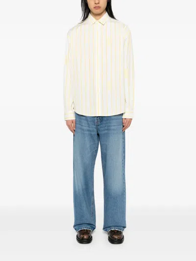 Jacquemus Striped Collared Long-sleeve Shirt In White
