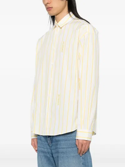 Jacquemus Striped Collared Long-sleeve Shirt In White