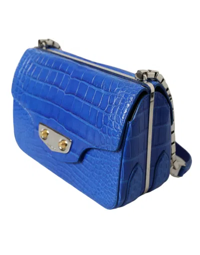 Balenciaga Chic Alligator Skin Chain Shoulder Bag In Blue