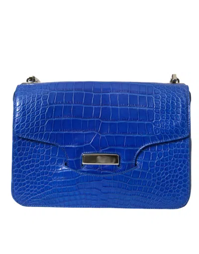 Balenciaga Chic Alligator Skin Chain Shoulder Bag In Blue