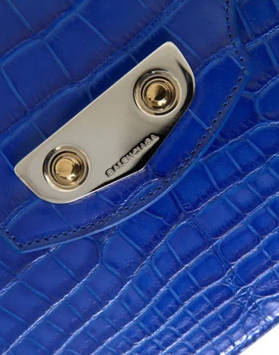Balenciaga Chic Alligator Skin Chain Shoulder Bag In Blue