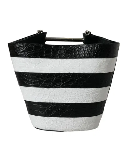 Balenciaga Chic Crocodile Leather Maxi Bucket Bag In Black And White