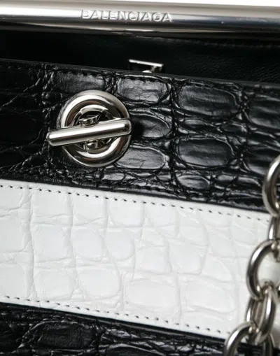 Balenciaga Chic Crocodile Leather Maxi Bucket Bag In Black And White