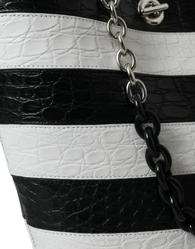 Balenciaga Chic Crocodile Leather Maxi Bucket Bag In Black And White