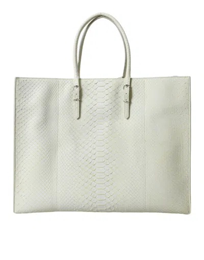 Balenciaga Chic Python Leather Tote In White & Yellow In White
