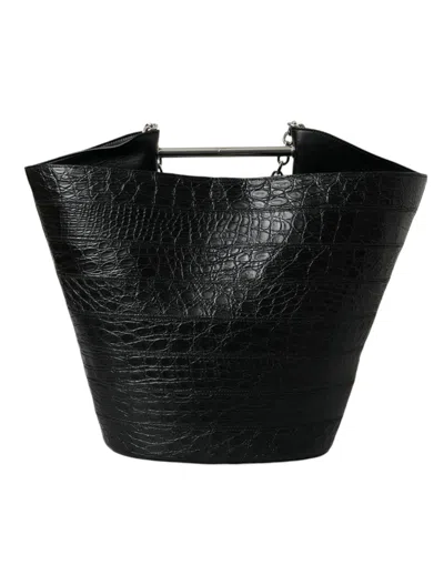 Balenciaga Elegant Black Crocodile Leather Maxi Bucket Bag In Black