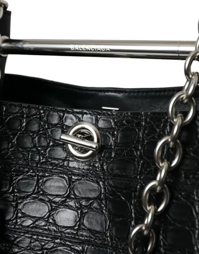 Balenciaga Elegant Black Crocodile Leather Maxi Bucket Bag In Black