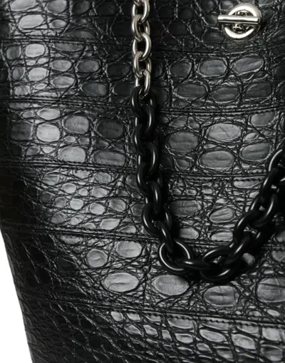 Balenciaga Elegant Black Crocodile Leather Maxi Bucket Bag In Black