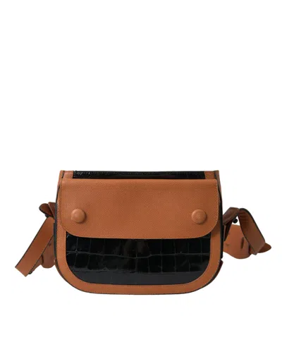 Balenciaga Elegant Crocodile Leather Camera Bag In Black And Brown