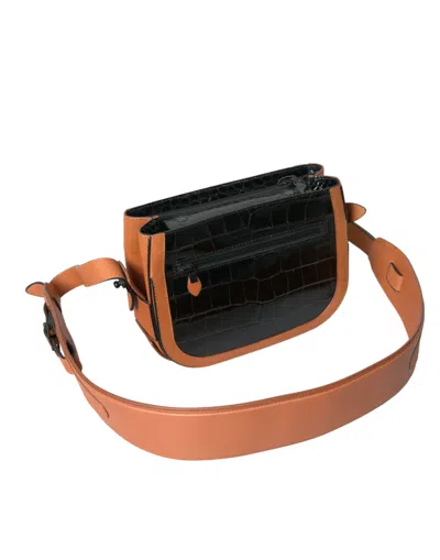 Balenciaga Elegant Crocodile Leather Camera Bag In Black And Brown