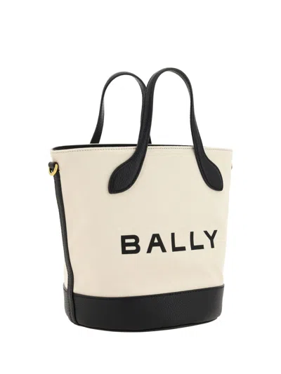 Bally Structured Bucket Bag With Dual Handles And Adjustable Strap In Black And White